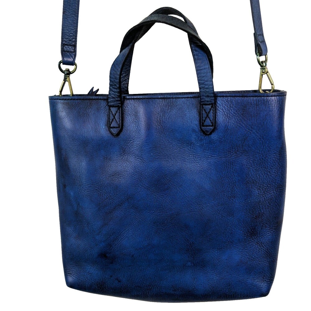 Madewell Transport Crossbody Bag Leather Redyed Royal Blue Top Handles Boho